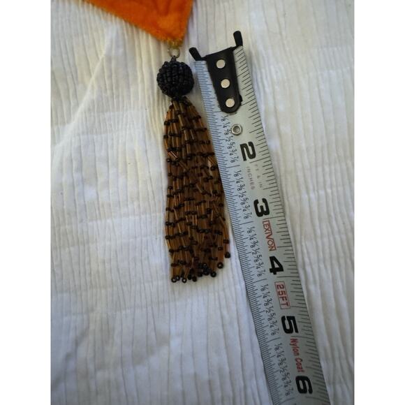 Orange Velvet Halloween Table Runner Pumpkin Appliques Beaded Tassels Home Decor - Picture 6 of 8